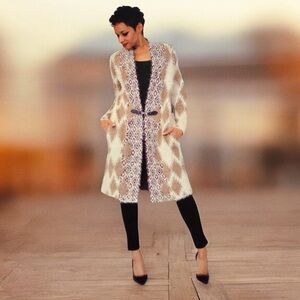 BCBG MAX AZRIA EyelashYarn Fuzzy Fur-Like Duster Open Front Cardigan